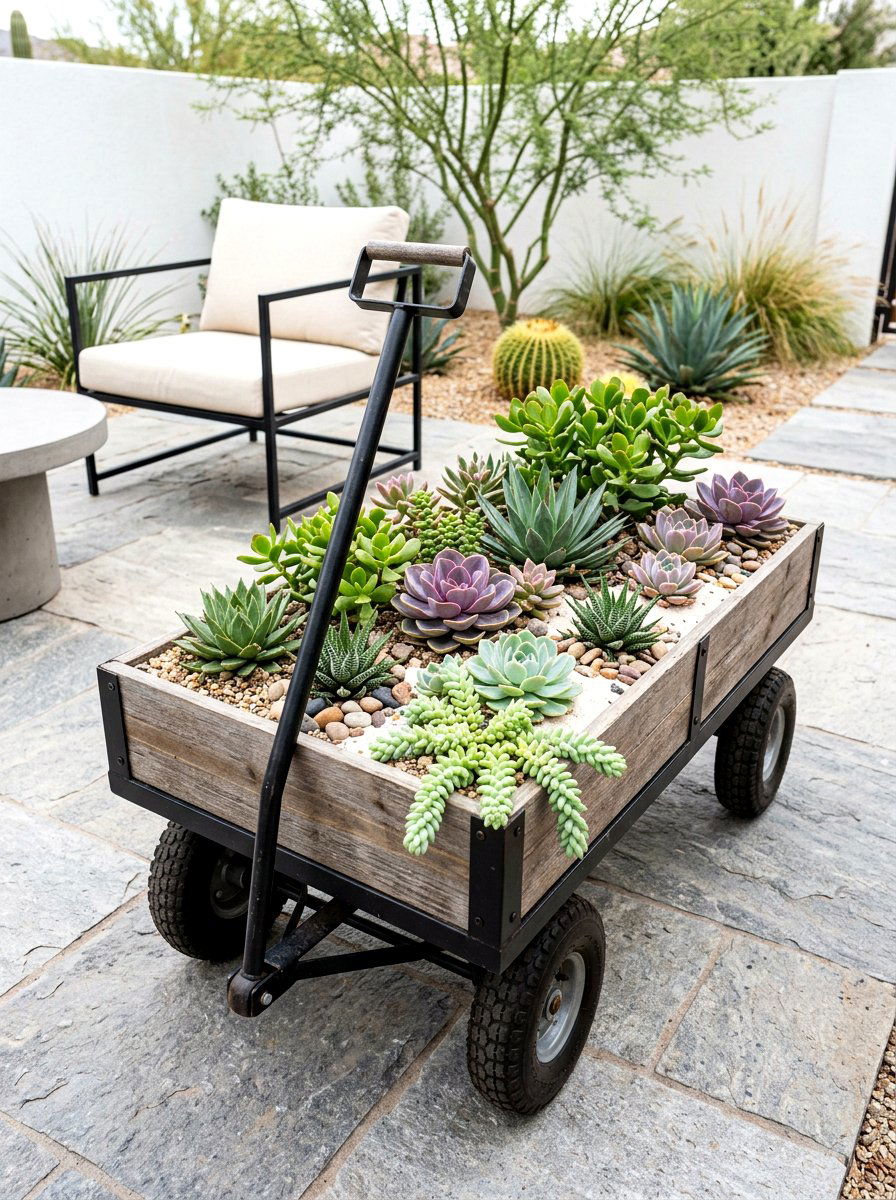 Succulent Garden Wagon - 25 Spring Wagon Decor Ideas