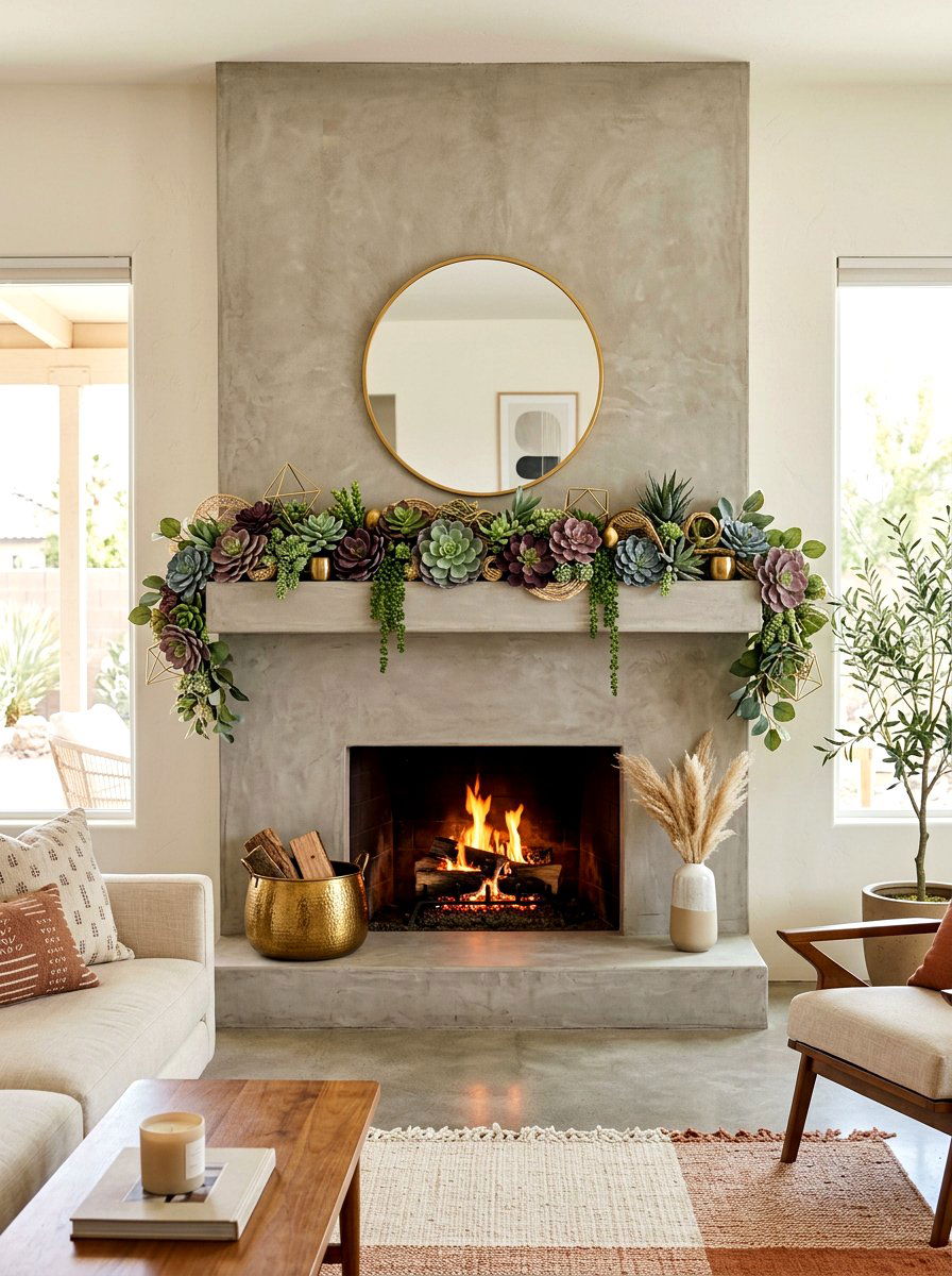 Succulent Garland - 25 Spring Mantel Garland Ideas