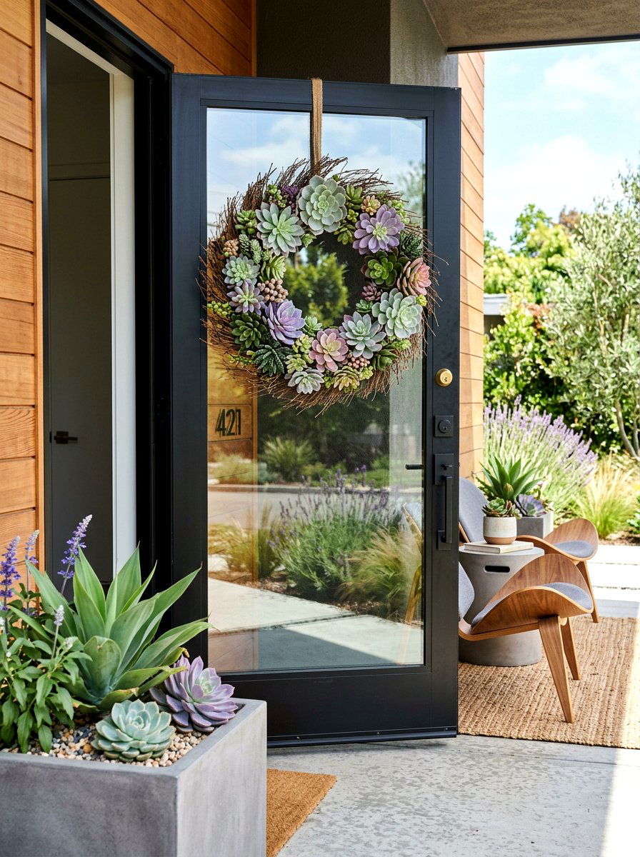 Succulent Grapevine Wreath - 25 Spring Grapevine Door Ideas