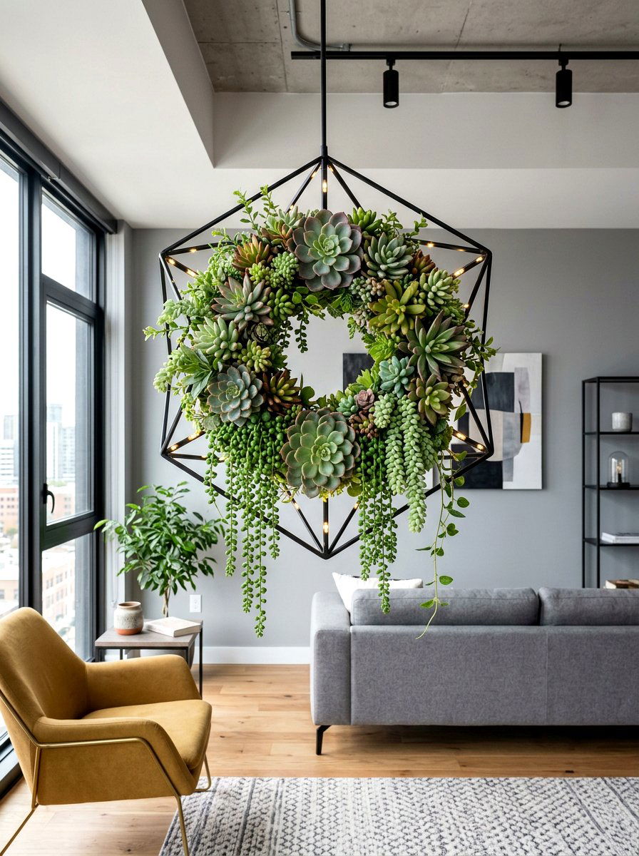 Succulent Hanging Garden - 25 Spring Chandelier Wreath Ideas