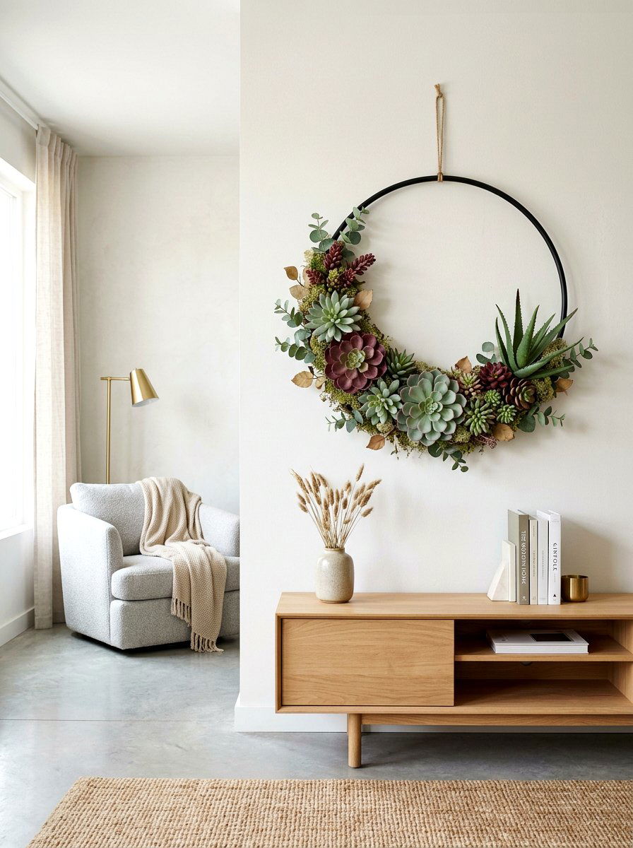 Succulent Hoop Wreath - 25 Spring Flower Wreath Hoop Ideas