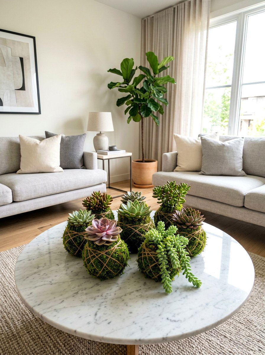 Succulent Kokedama Display - 25 Spring Kokedama Ideas