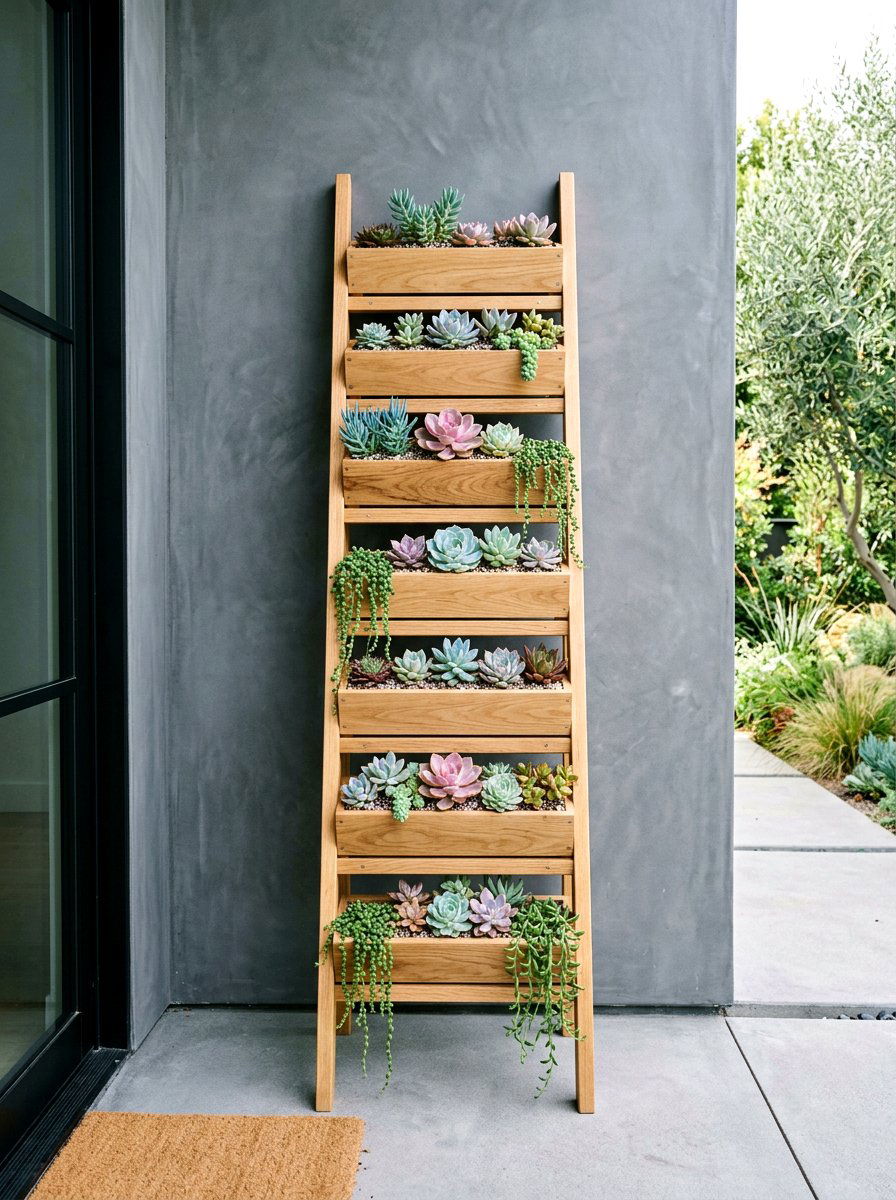 Succulent Ladder Vertical Garden - 25 Spring Garden Ladder Display Ideas