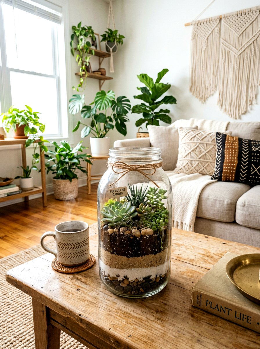 Succulent Mason Jar Garden - 25 Spring Mason Jar Centerpiece Ideas