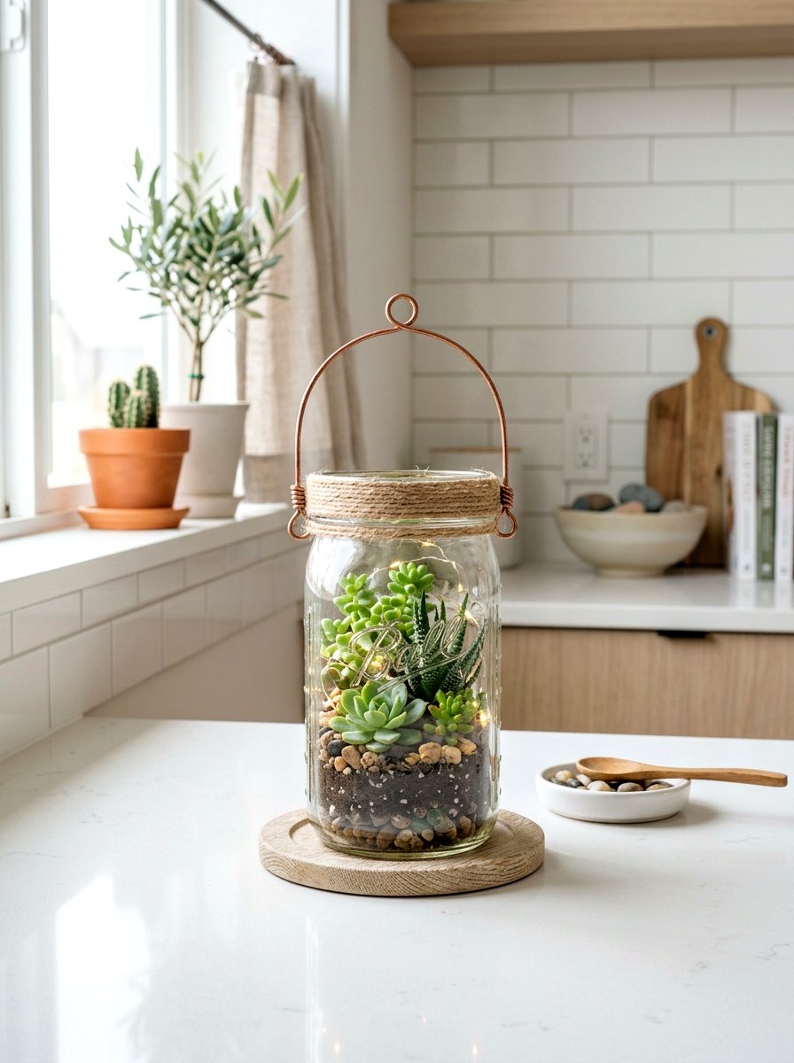 Succulent Mason Jar Lantern - 25 Spring Mason Jar Lantern Ideas