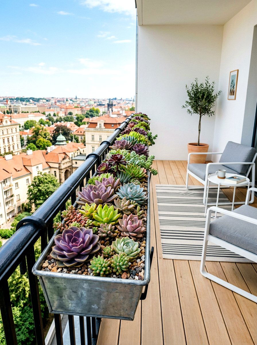 Succulent Railing Trough - 25 Spring Balcony Railing Decor Ideas