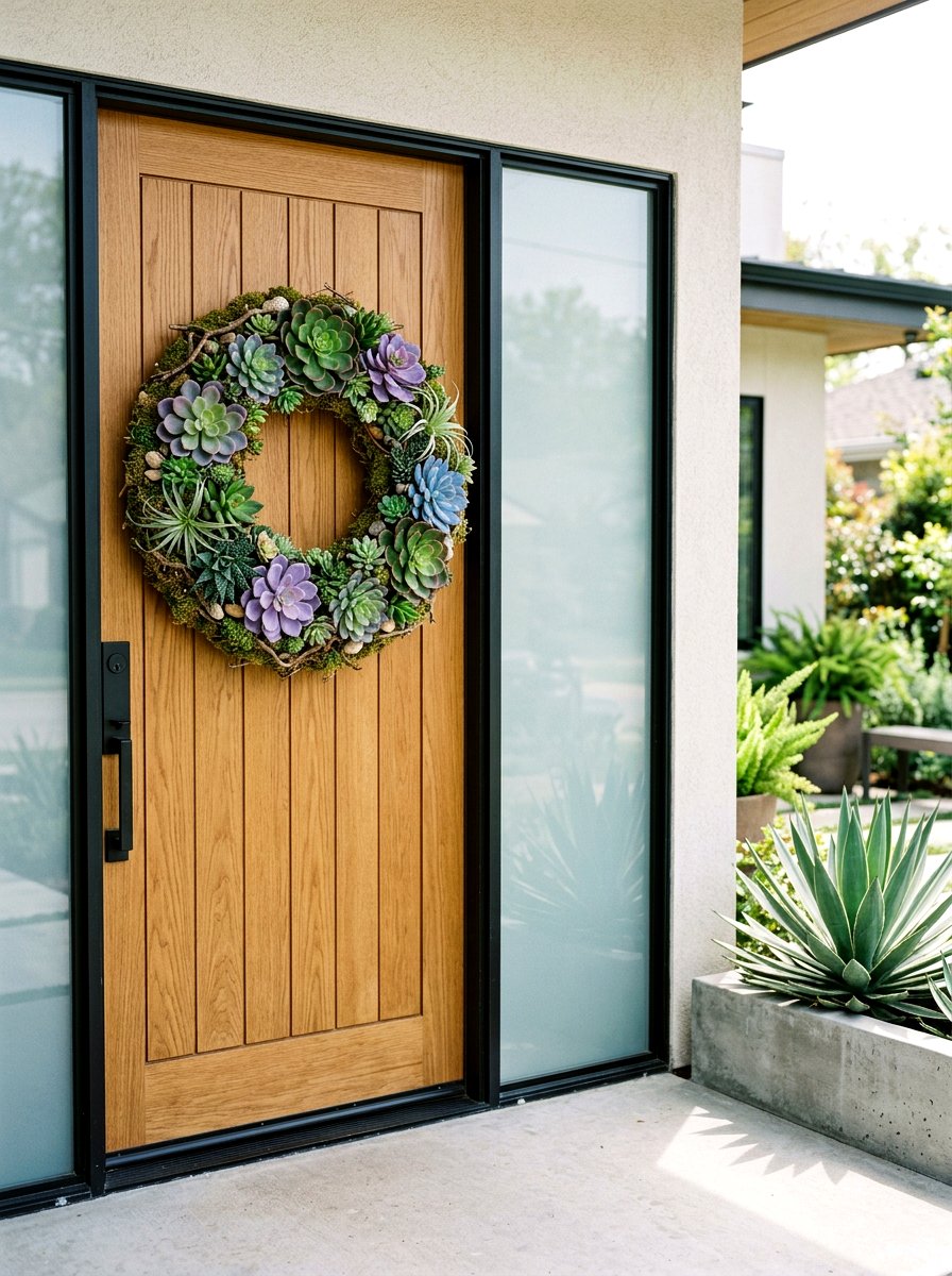 Succulent Spring Door Wreath - 25 Spring Outdoor Wreath Ideas