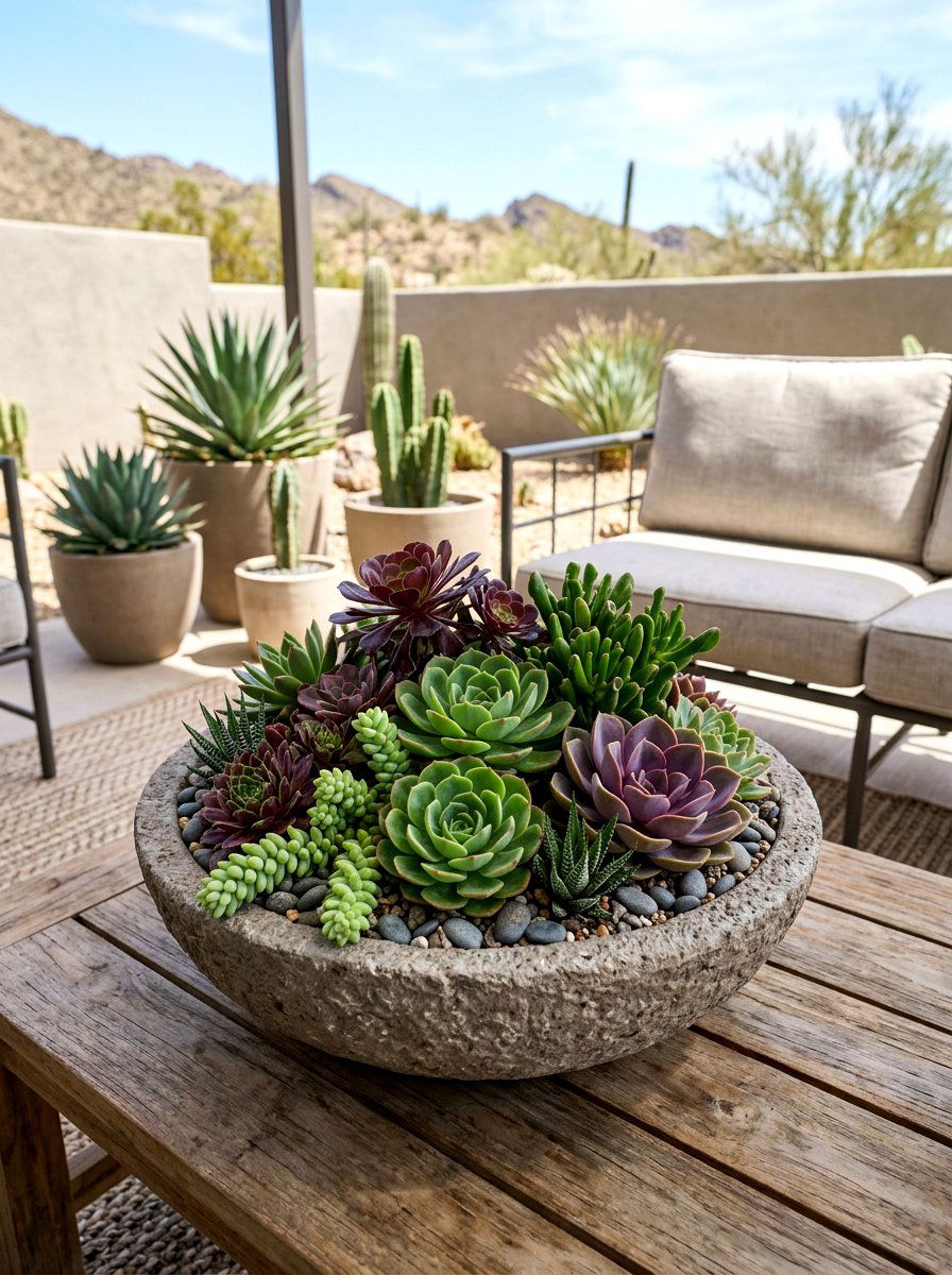 Succulent Spring Garden Bowl - 25 Spring Planter Decorating Ideas