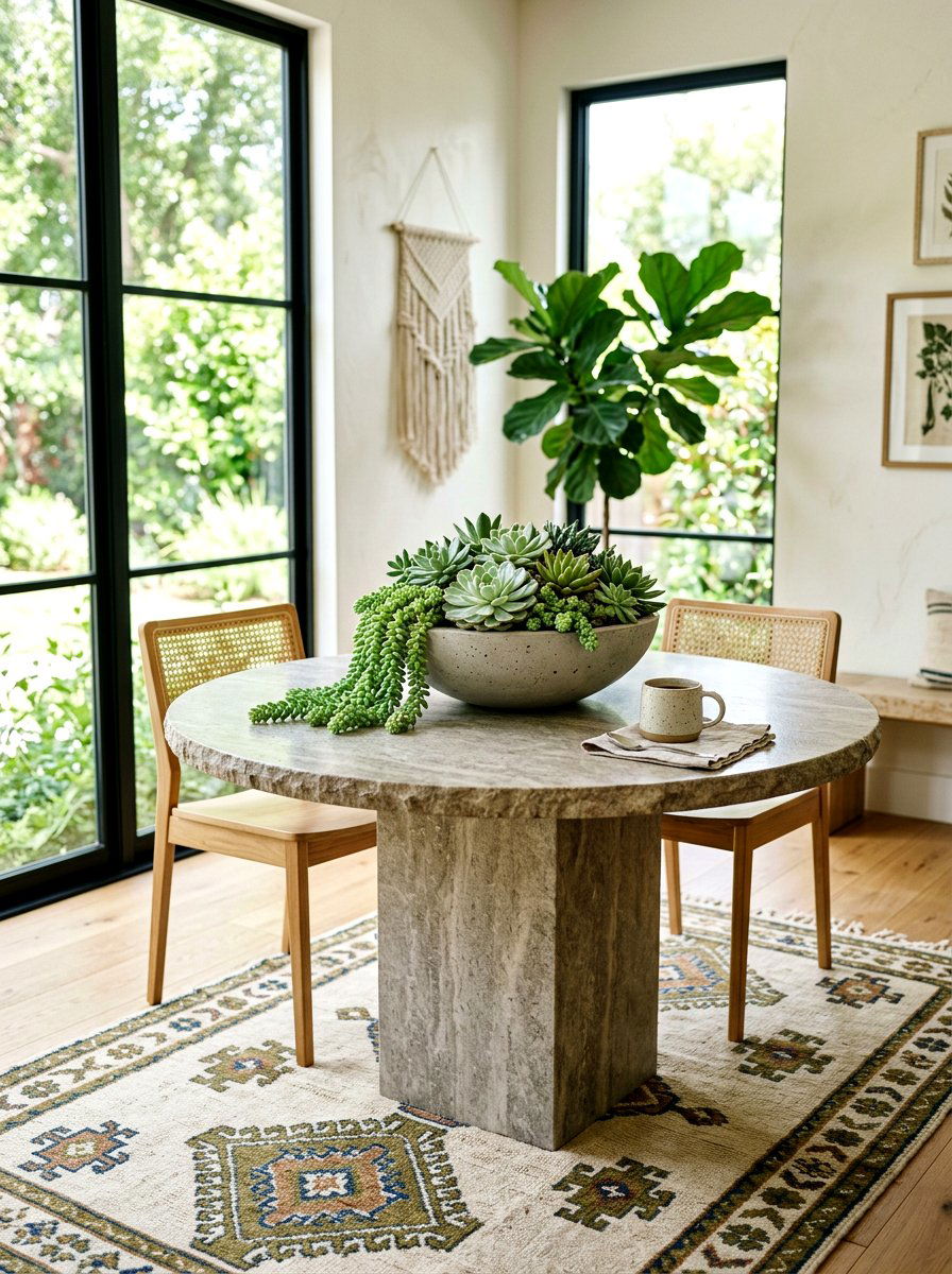 Succulent Stone Bowl - 25 Spring Greenery Centerpiece Ideas