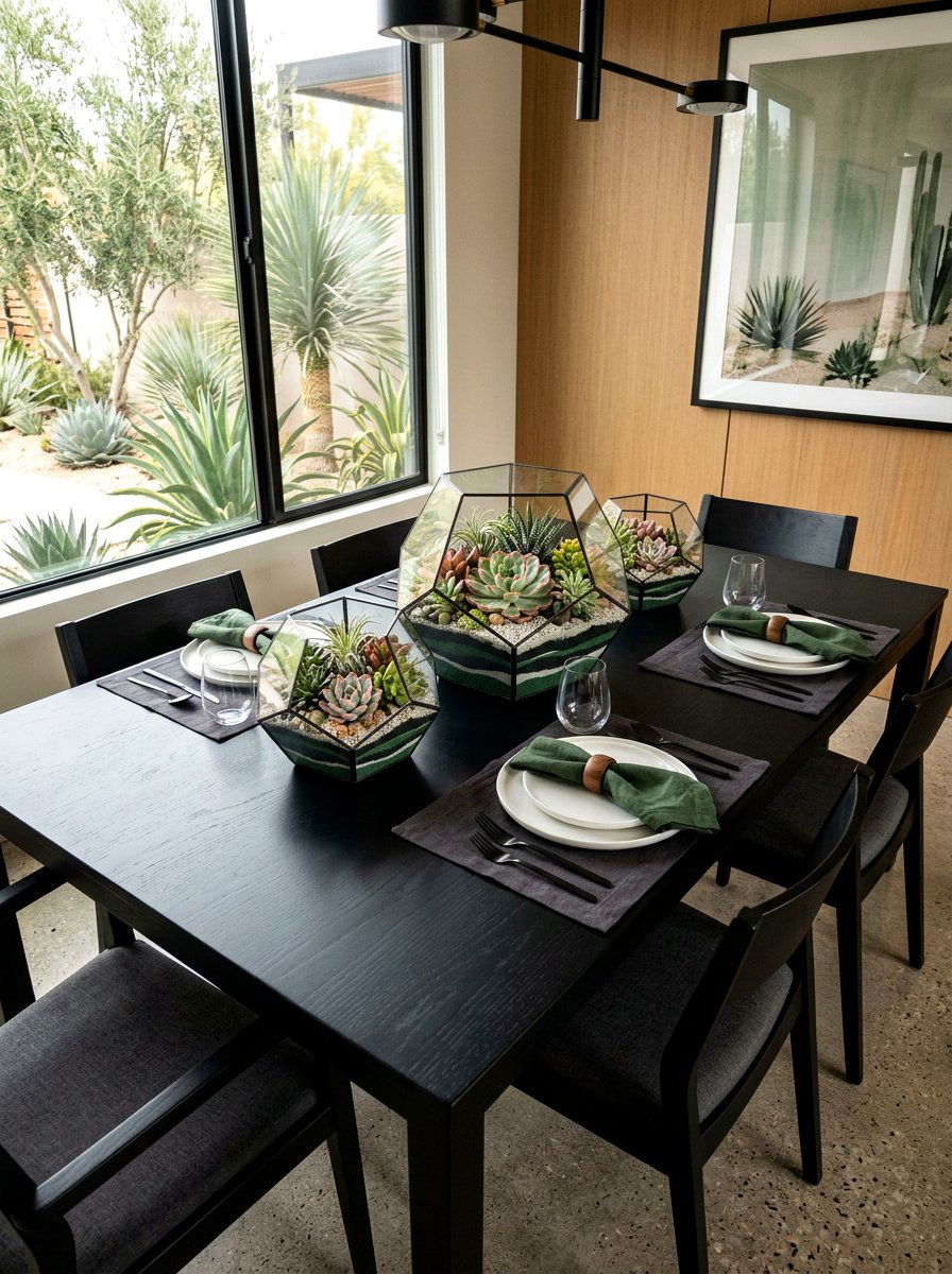 Succulent Terrarium Centerpiece - 25 Spring Dinner Party Table Ideas