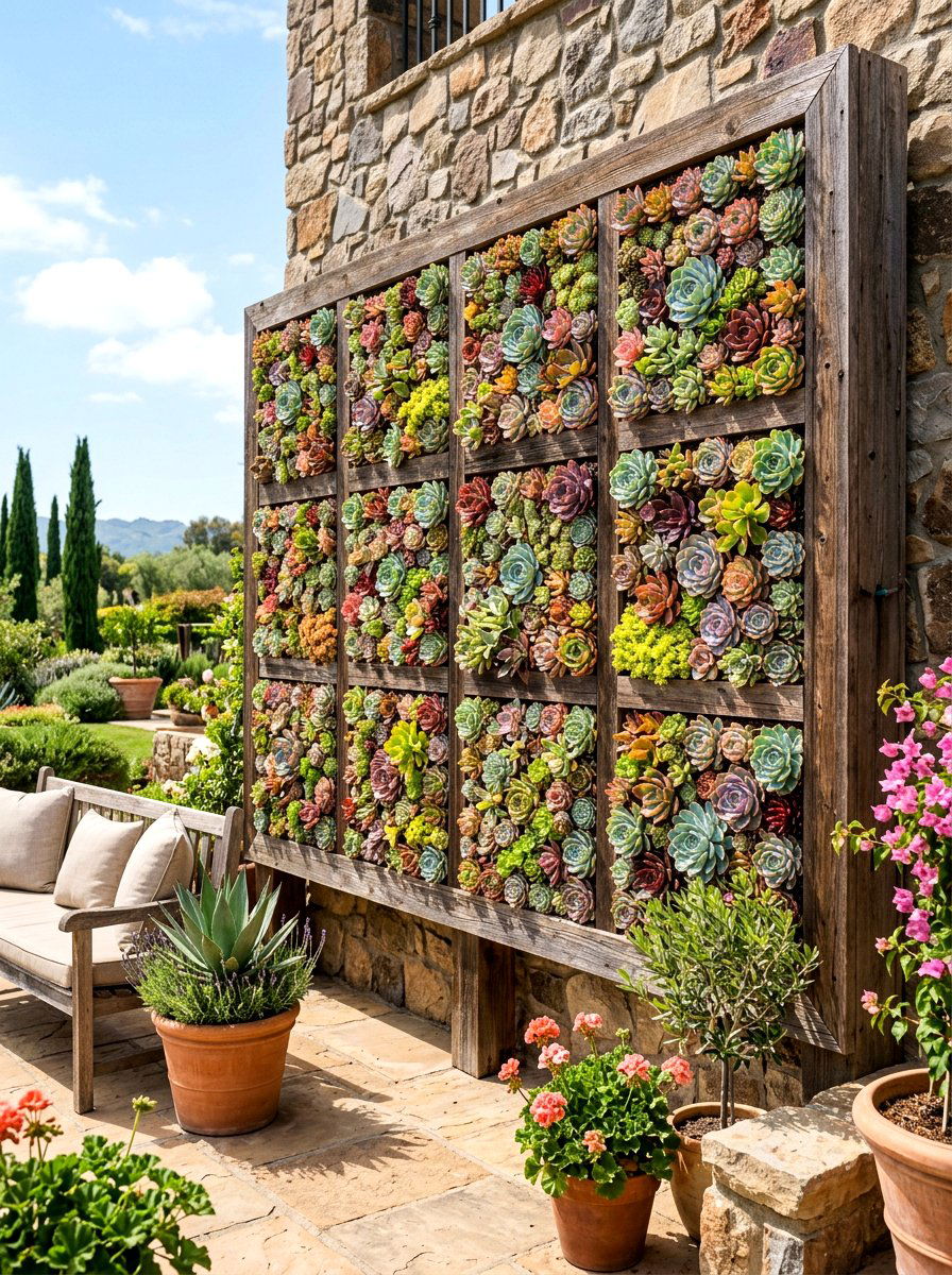 Succulent Vertical Wall - 25 Spring Succulent Decor Ideas