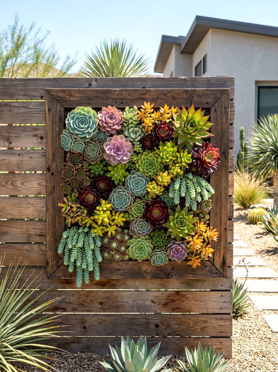 Succulent Wall Display - 25 Spring Fence Decor Ideas