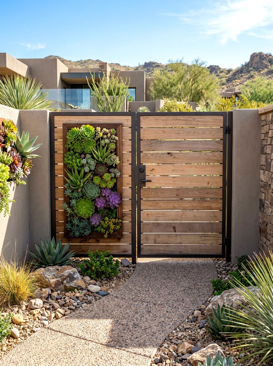 Succulent Wall Garden Gate - 25 Spring Wooden Gate Decor Ideas