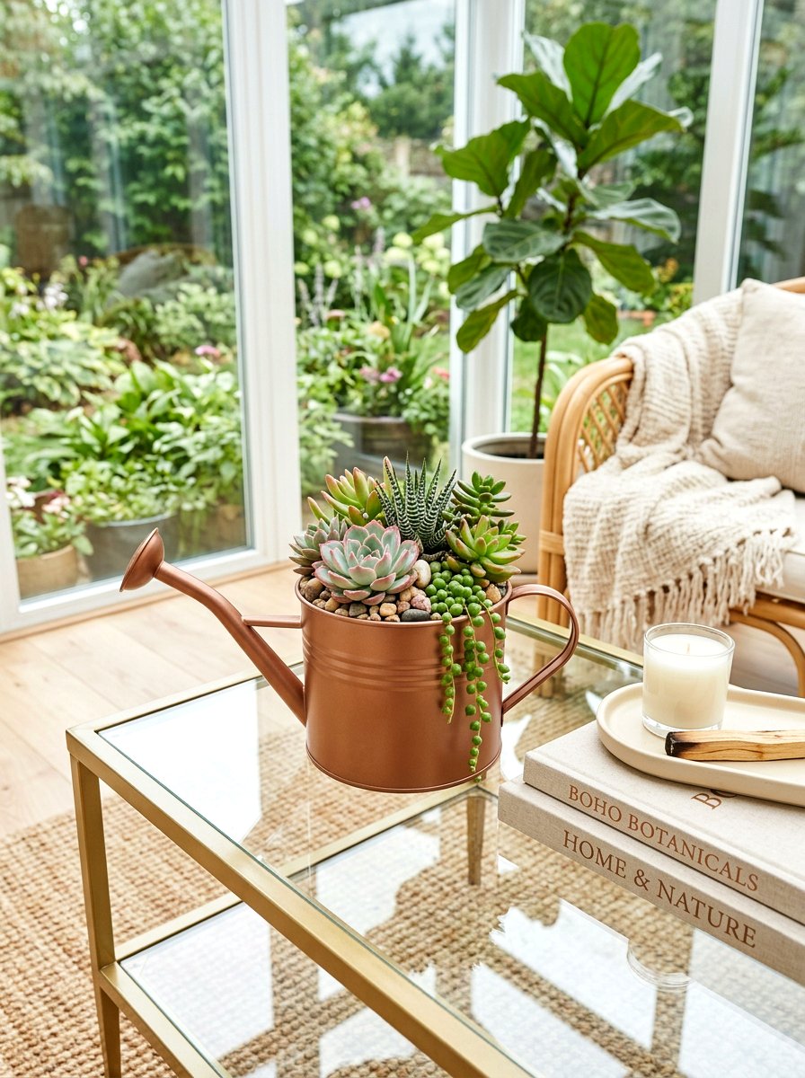 Succulent Watering Can Table Decor - 25 Spring Watering Can Decor Ideas