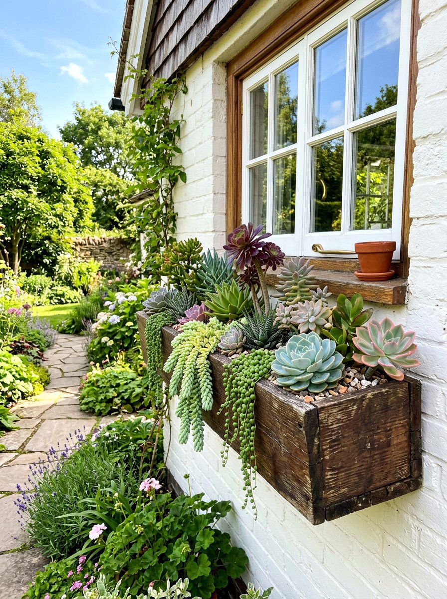 Succulent Window Box - 25 Spring Succulent Decor Ideas