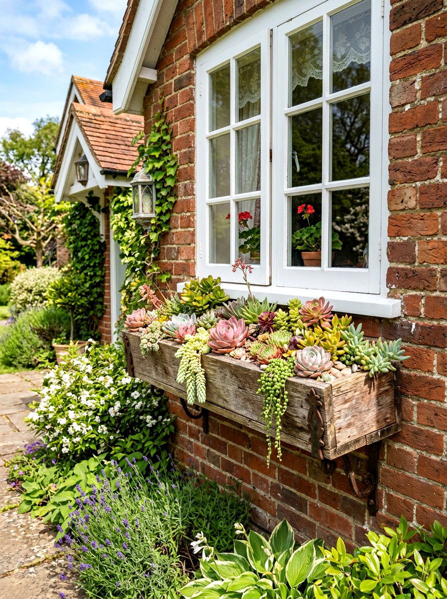 Succulent Window Box - 25 Spring Succulent Planter Ideas