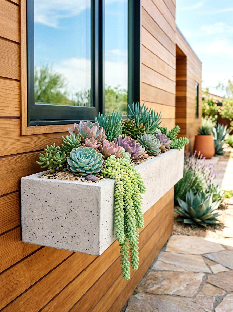 Succulent Window Box - 25 Spring Window Box Ideas