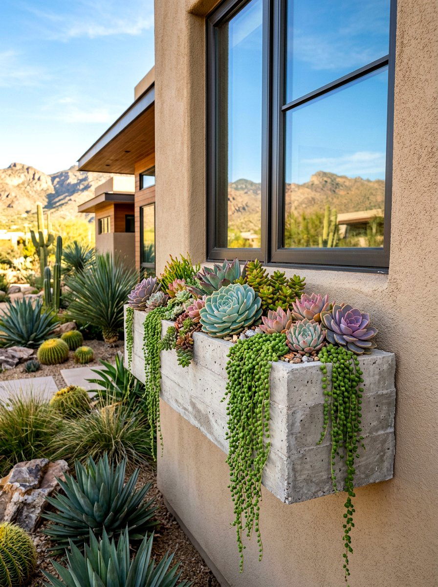 Succulent Window Box - 25 Spring Window Box Planter Ideas