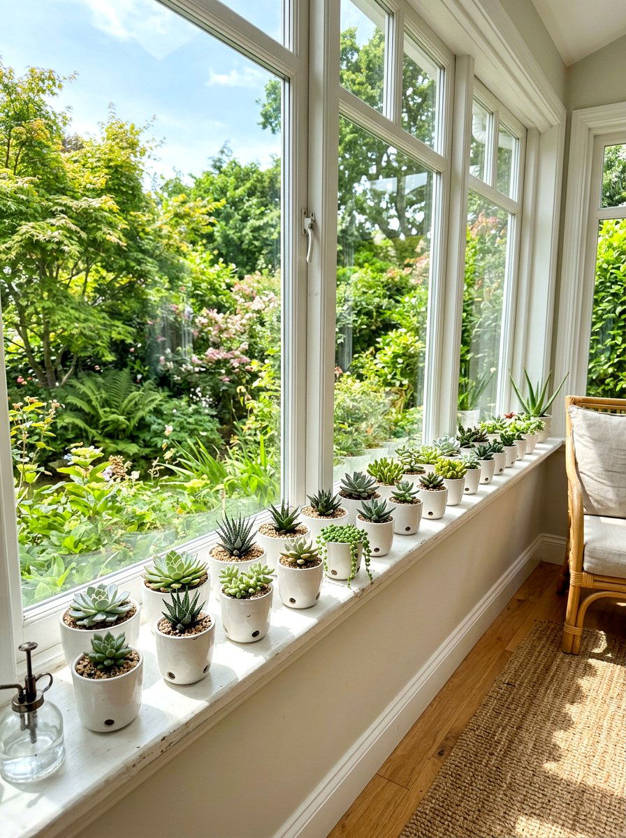 Succulent Window Sill - 25 Spring Window Display Ideas