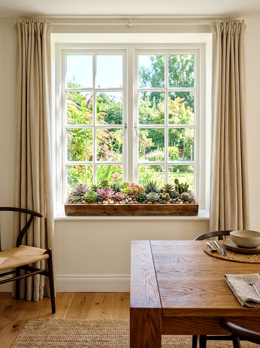Succulent Window Tray - 25 Spring Windowsill Garden Ideas