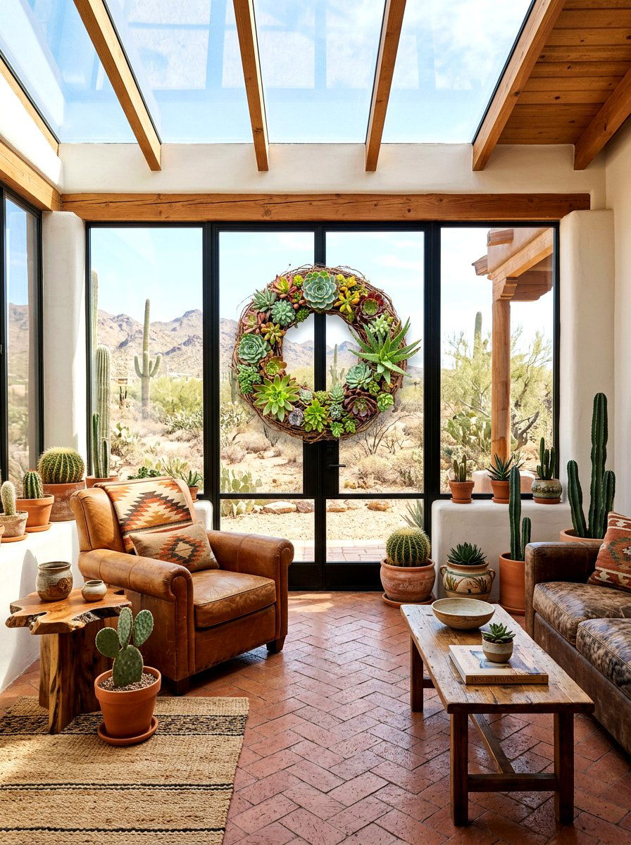 Succulent Window Wreath - 25 Spring Window Wreath Ideas