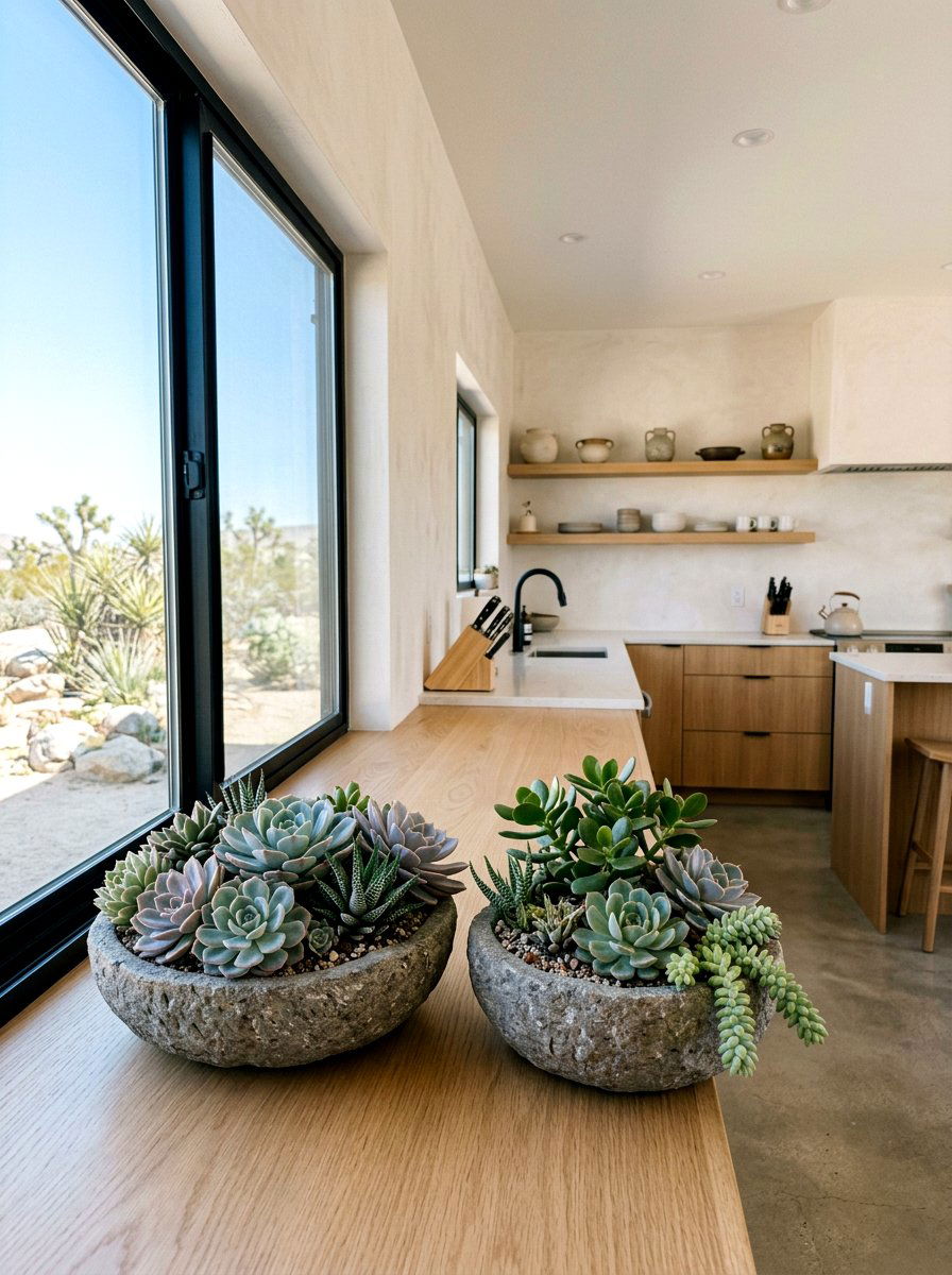 Succulent Windowsill Arrangement - 25 Spring Kitchen Windowsill Ideas