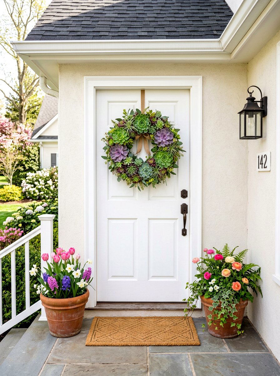 Succulent Wreath Front Door - 25 Spring Succulent Decor Ideas