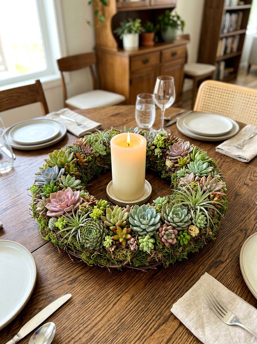 Succulent Wreath Table Decor - 25 Spring Succulent Centerpiece Ideas