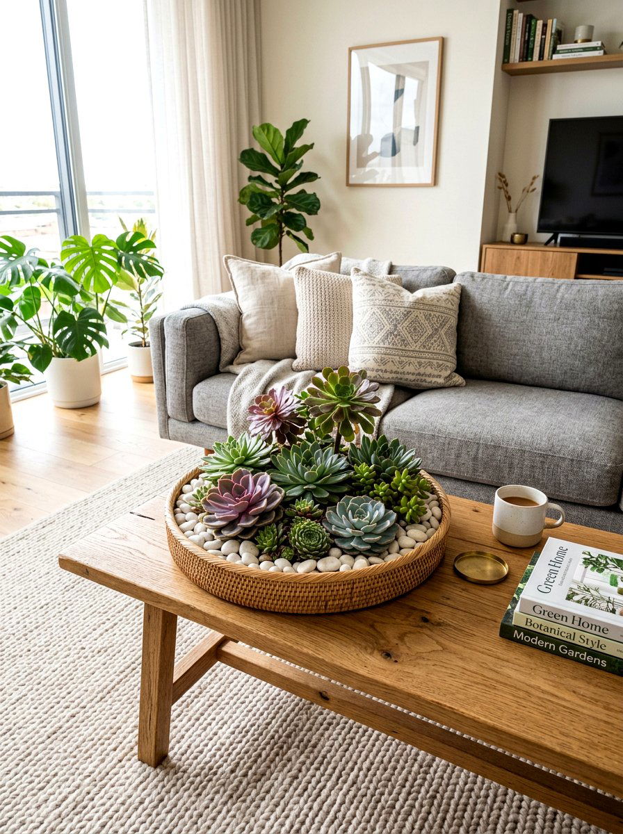 Succulent basket arrangement - 25 Spring Basket Decor Ideas