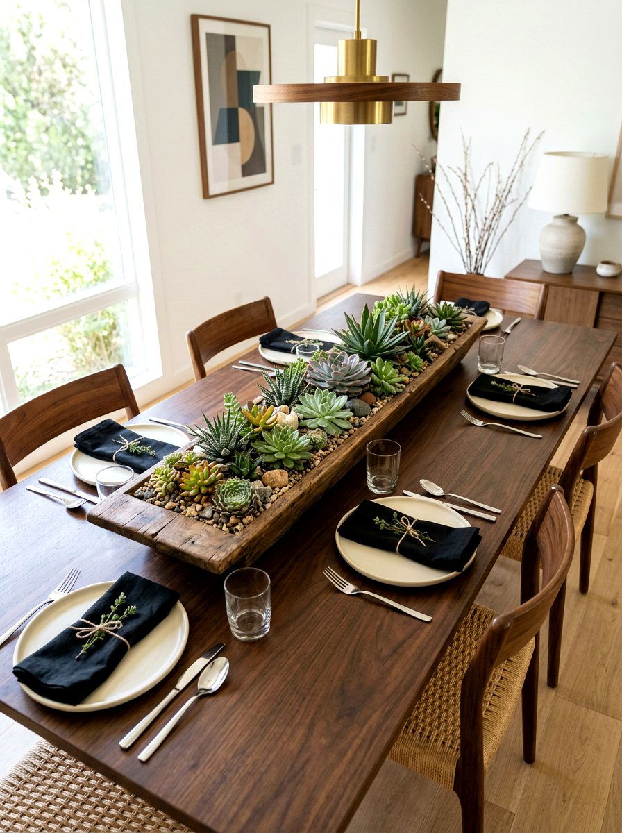 Succulent centerpiece dining table - 25 Spring Greenery Decor Ideas