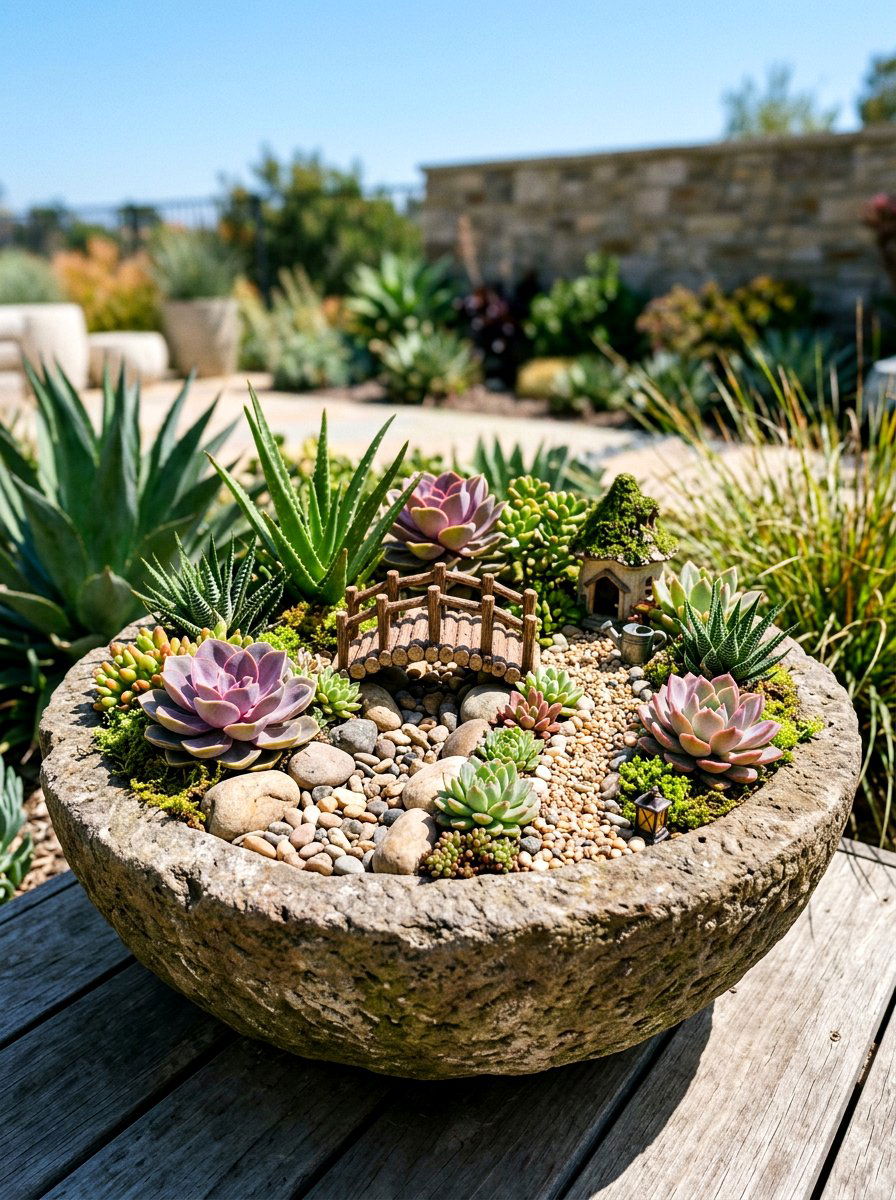 Succulent fairy garden - 25 Spring Fairy Garden Ideas