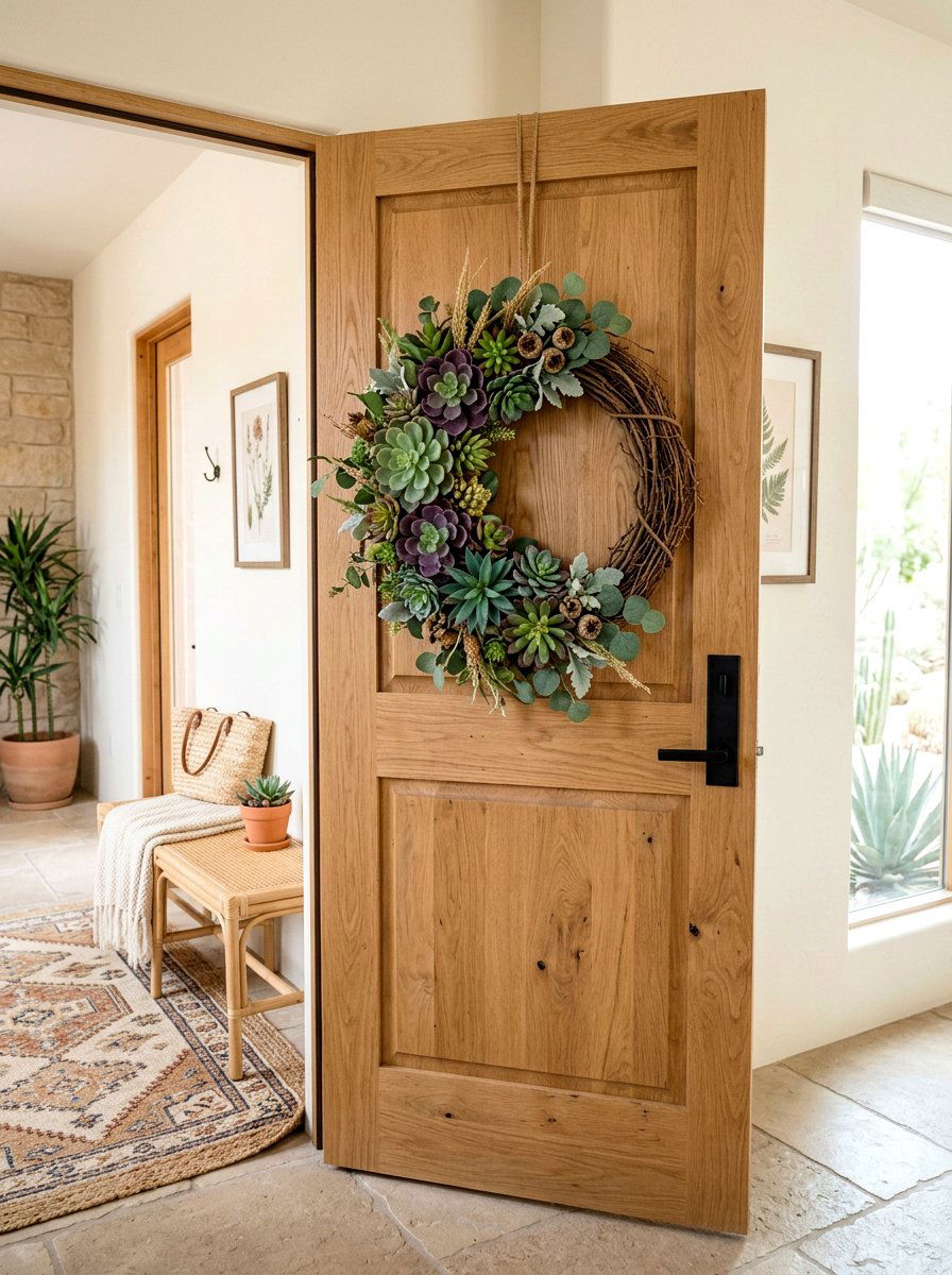 Succulent grapevine half wreath - 25 Spring Half Wreath Ideas