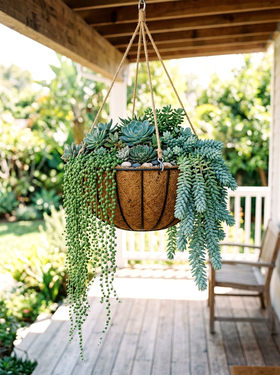 Succulent hanging garden basket - 25 Spring Hanging Basket Ideas