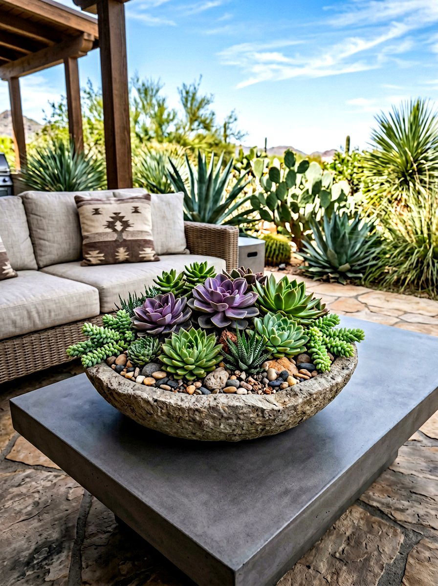 Succulent outdoor arrangement - 25 Spring Planter Ideas