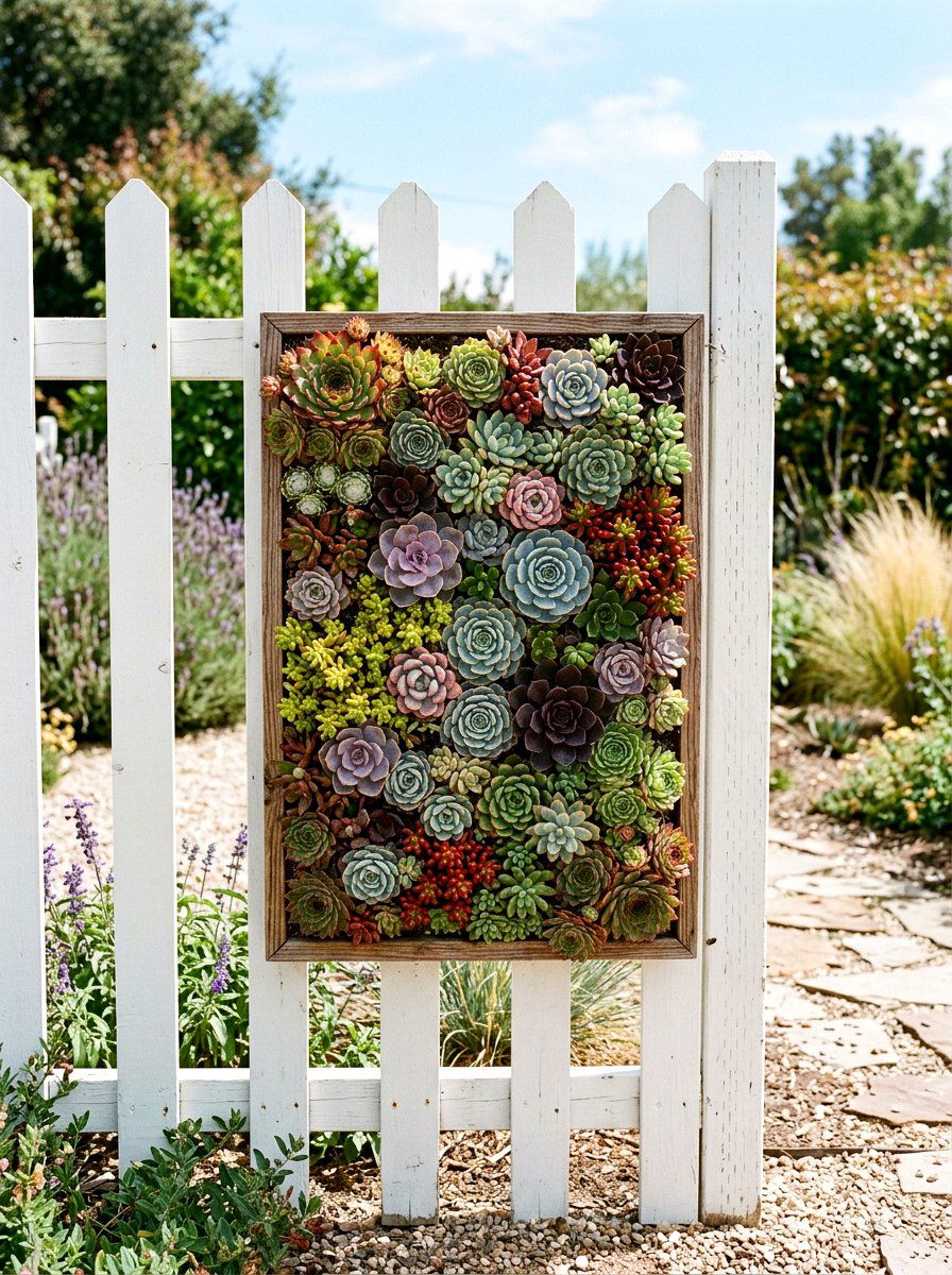 Succulent picket fence garden - 25 Spring Picket Fence Planter Ideas