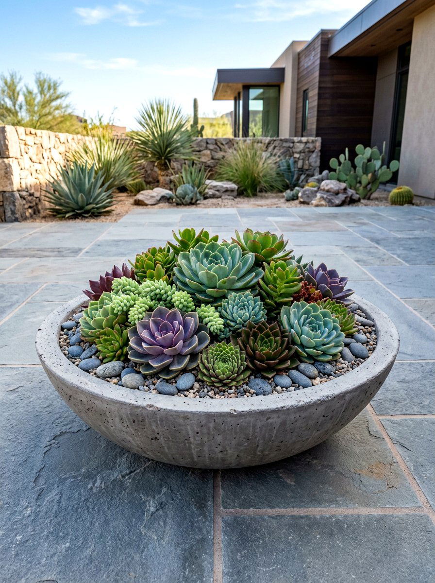 Succulent porch bowl - 25 Spring Porch Flower Pot Ideas