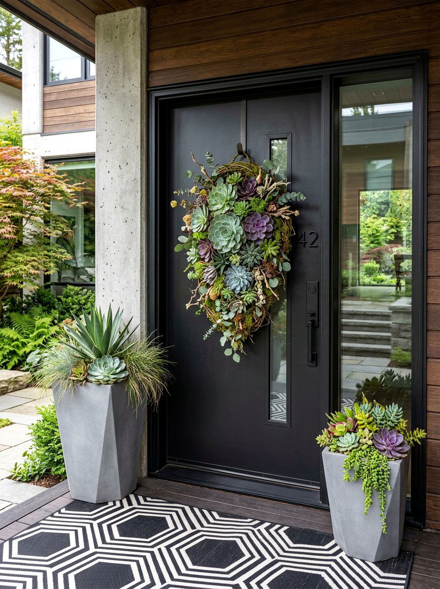 Succulent spring door swag - 25 Spring Door Swag Ideas
