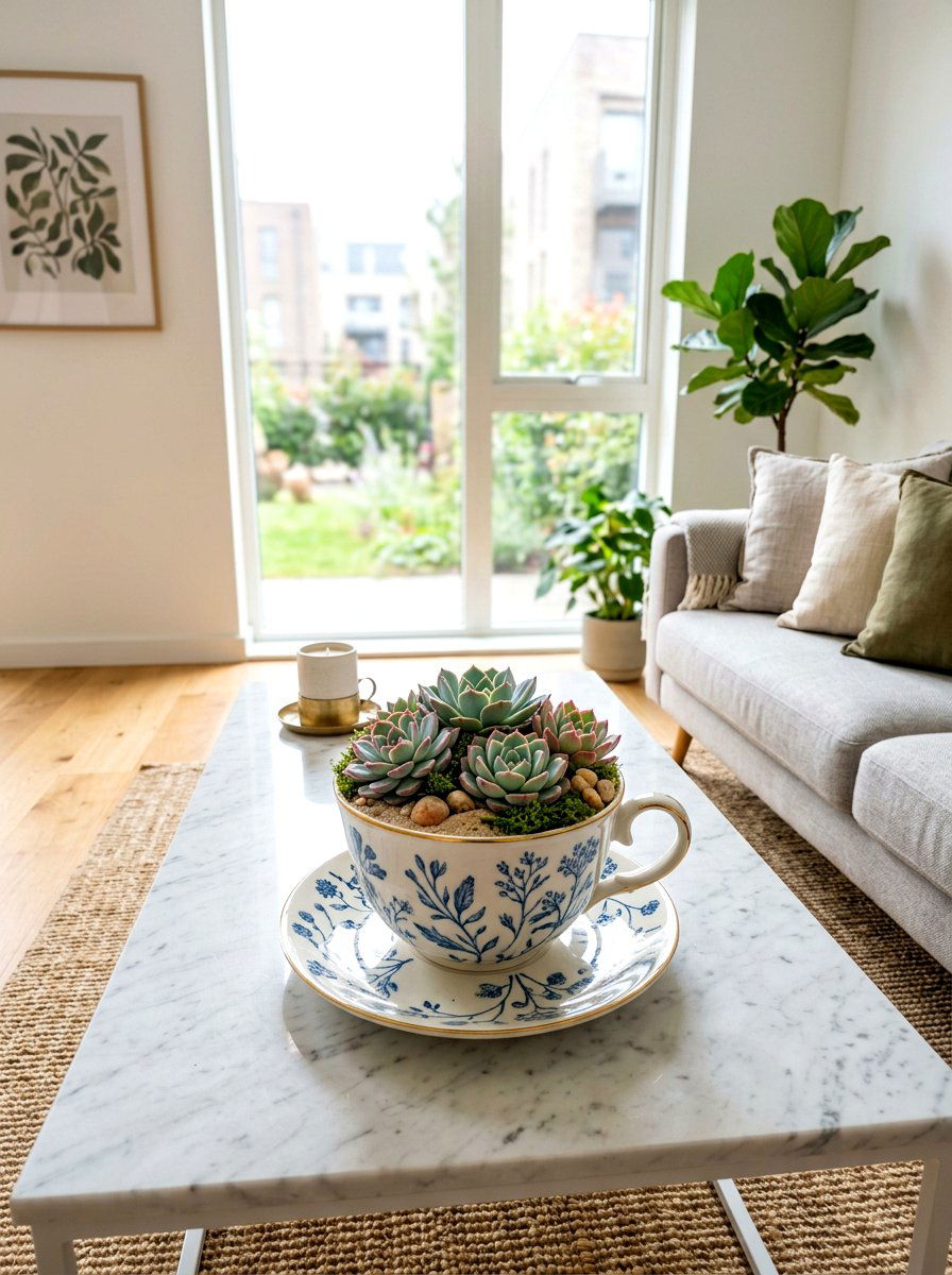 Succulent teacup arrangement - 25 Spring Teacup Planter Ideas