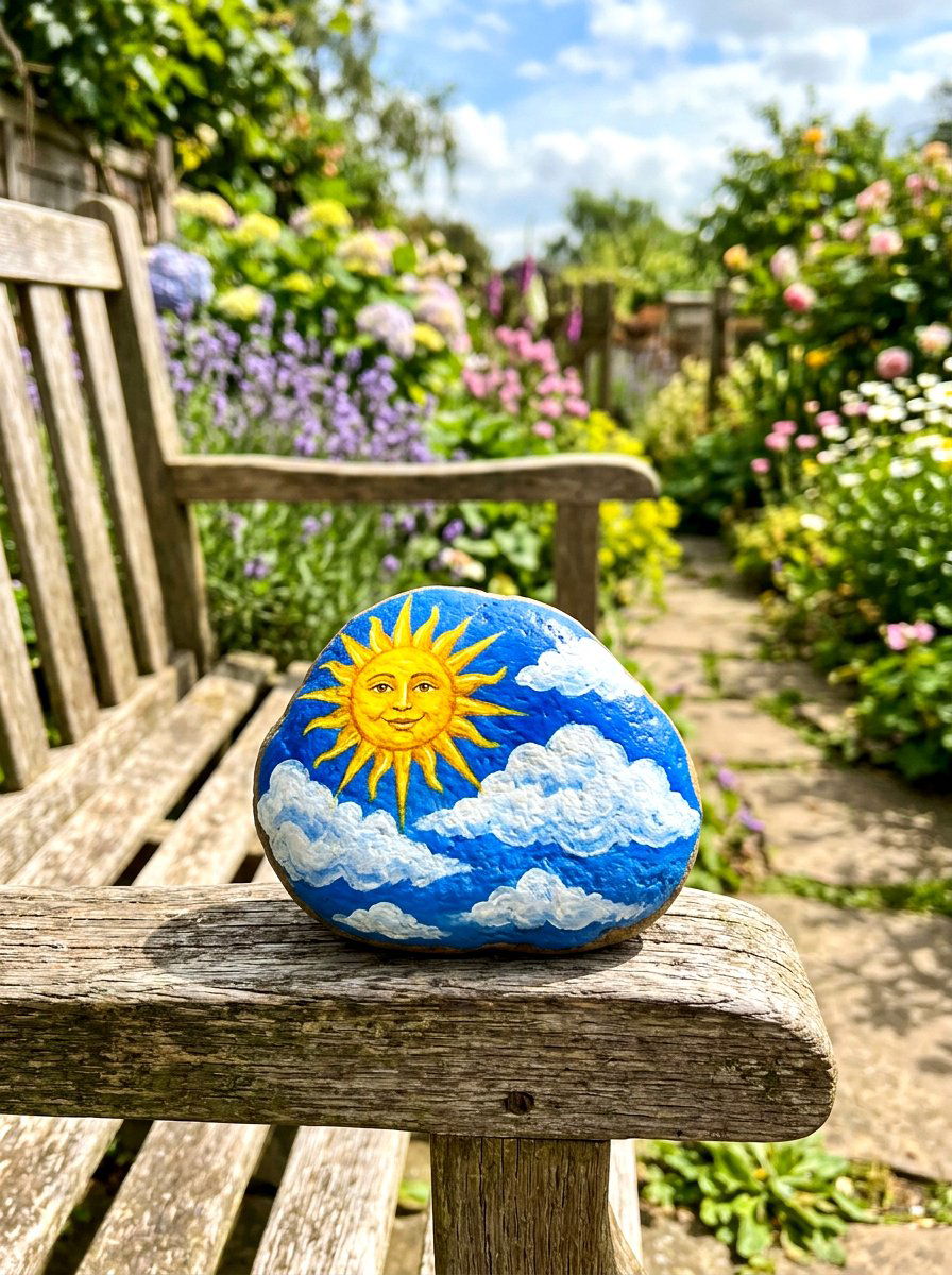 Sun And Cloud Rock - 25 Spring Painted Rock Ideas for Garden
