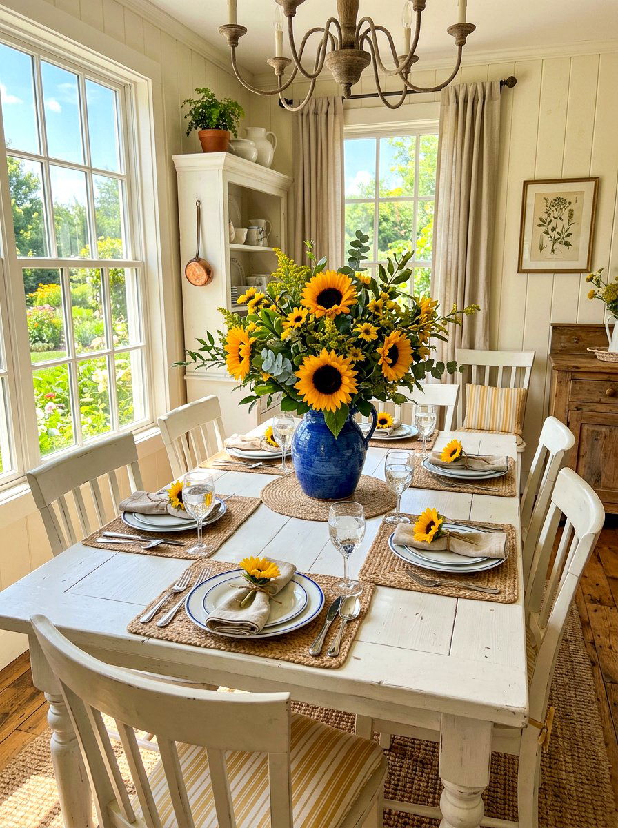 Sunflower Bright Dining Area - 25 Spring Floral Centerpiece Ideas