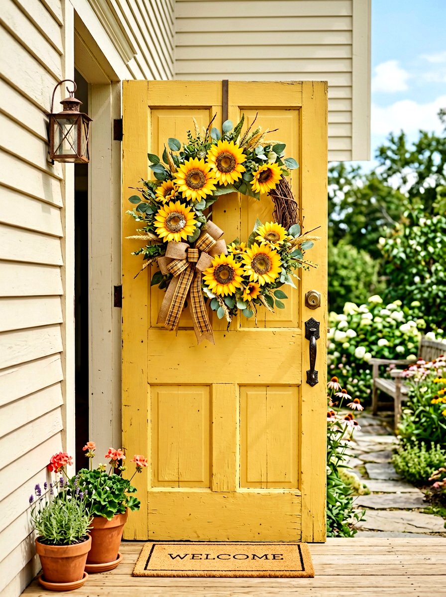 Sunflower Door Wreath - 25 Spring Oversized Wreath Ideas
