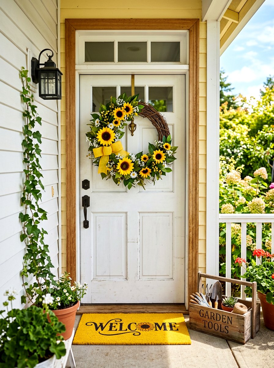 Sunflower Grapevine Wreath - 25 Spring Grapevine Door Ideas