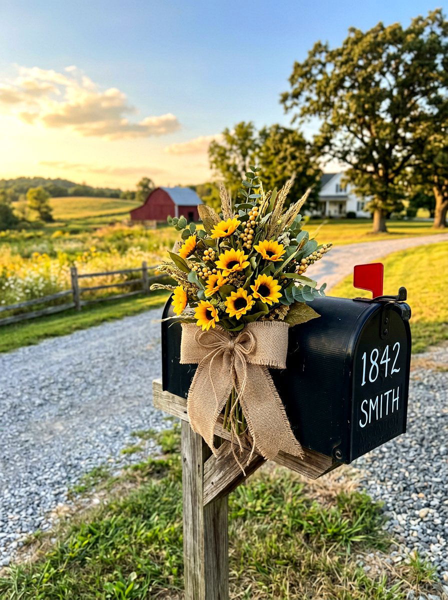 Sunflower Mailbox Arrangement - 25 Spring Mailbox Swag Ideas