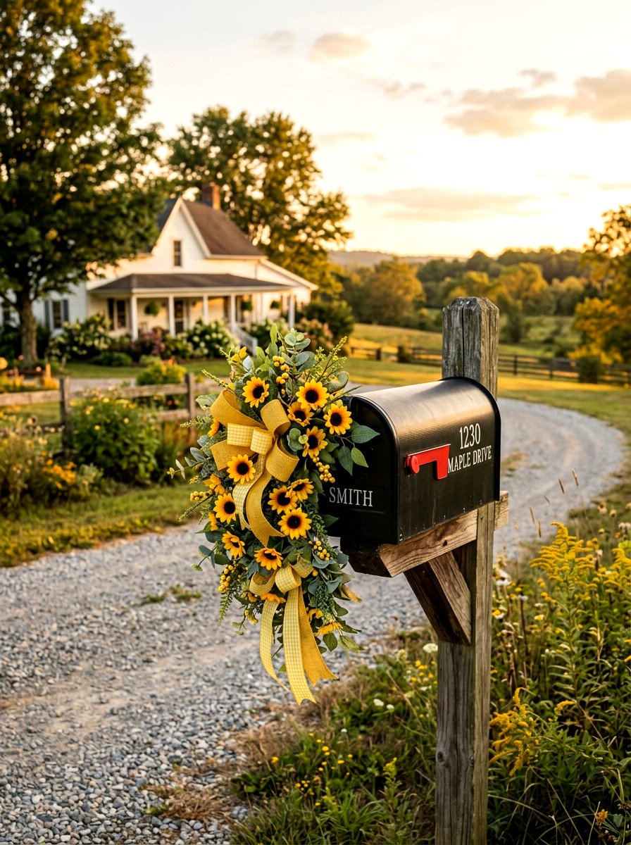 Sunflower Mailbox Swag - 25 Spring Mailbox Topper Ideas