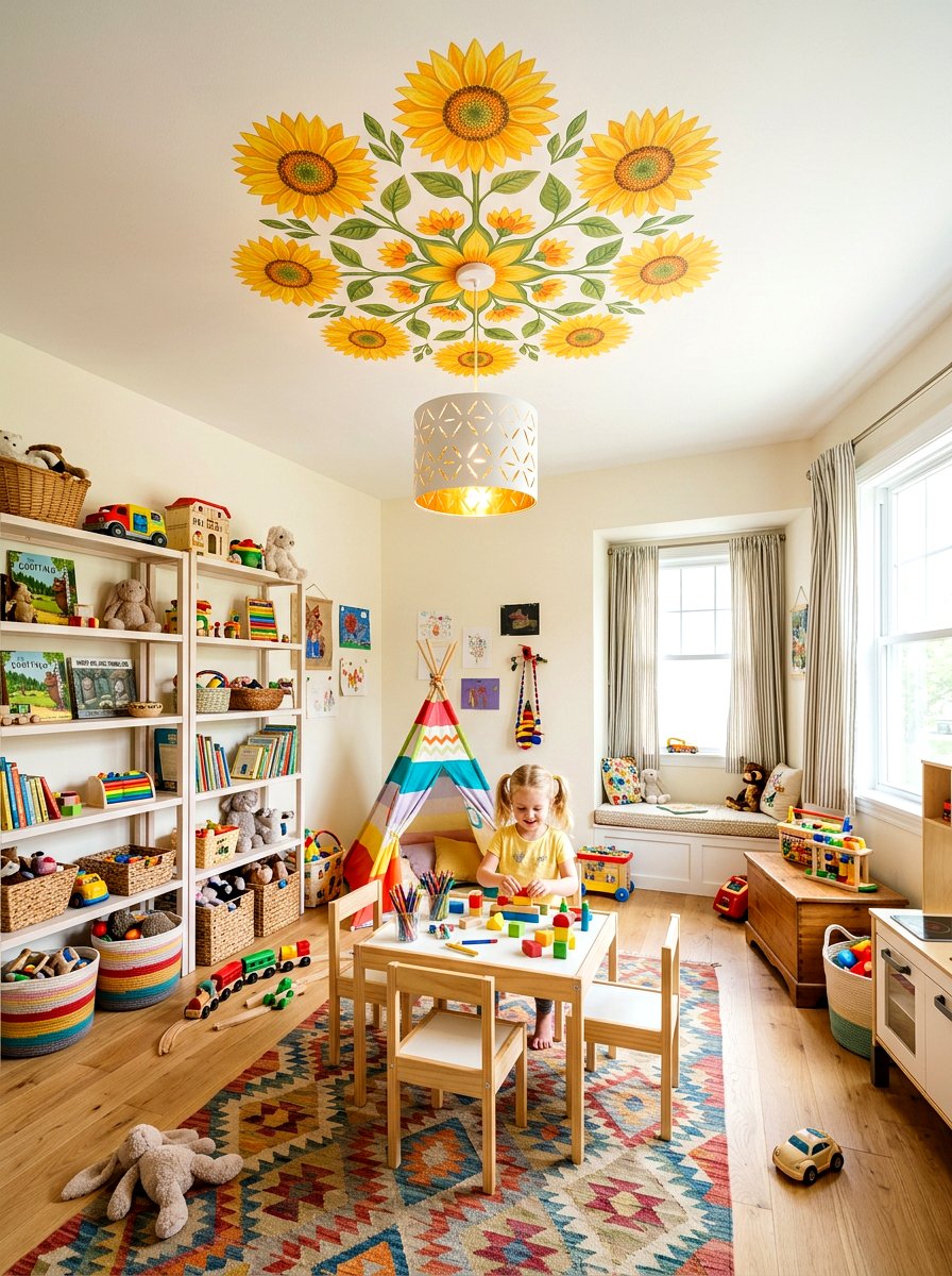 Sunflower Motif Medallion - 25 Spring Ceiling Medallion Decor Ideas