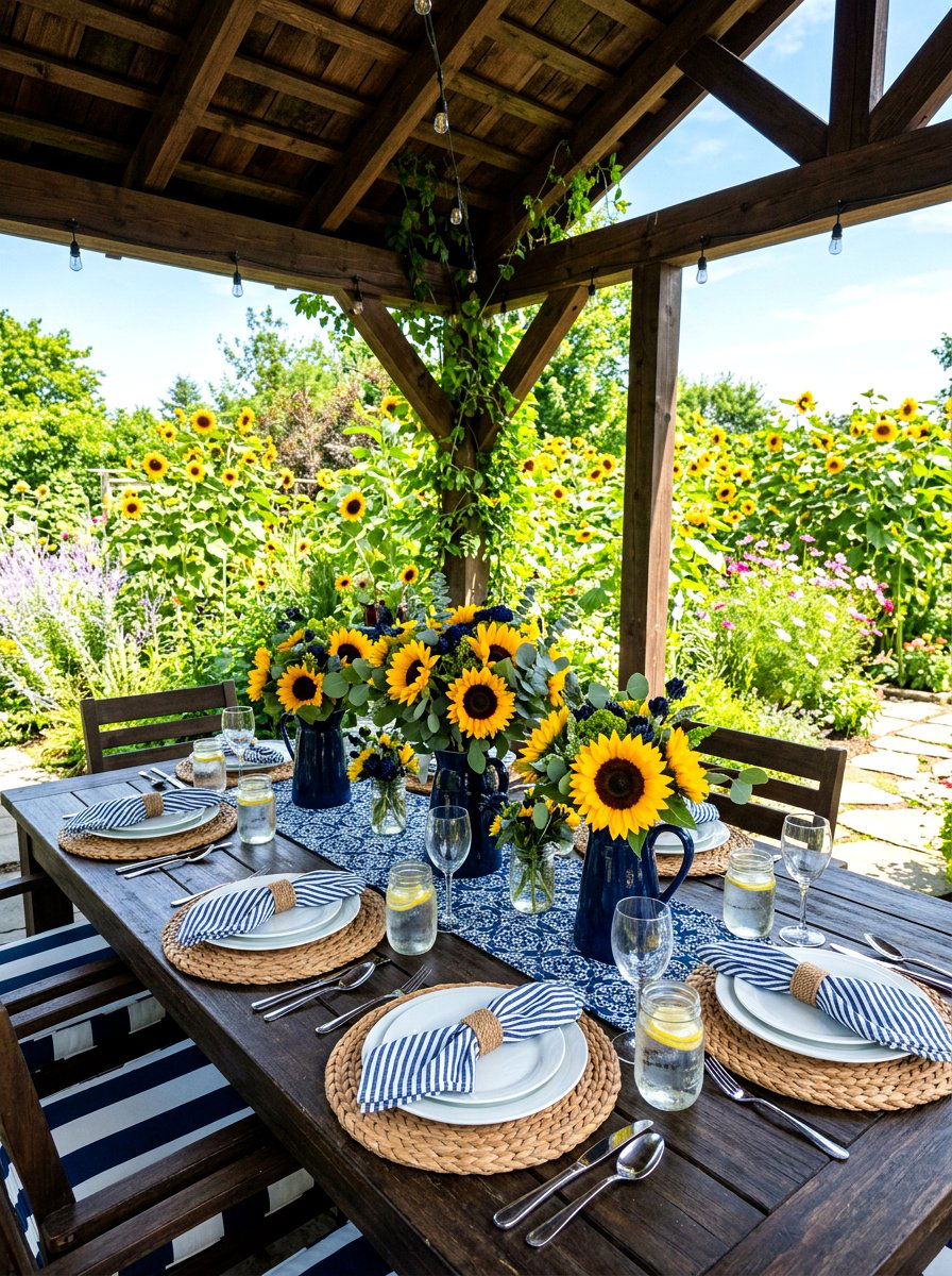 Sunflower Outdoor Table - 25 Spring Gazebo Table Decor Ideas