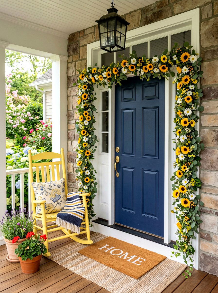 Sunflower Spring Garland - 25 Spring Door Garland Ideas