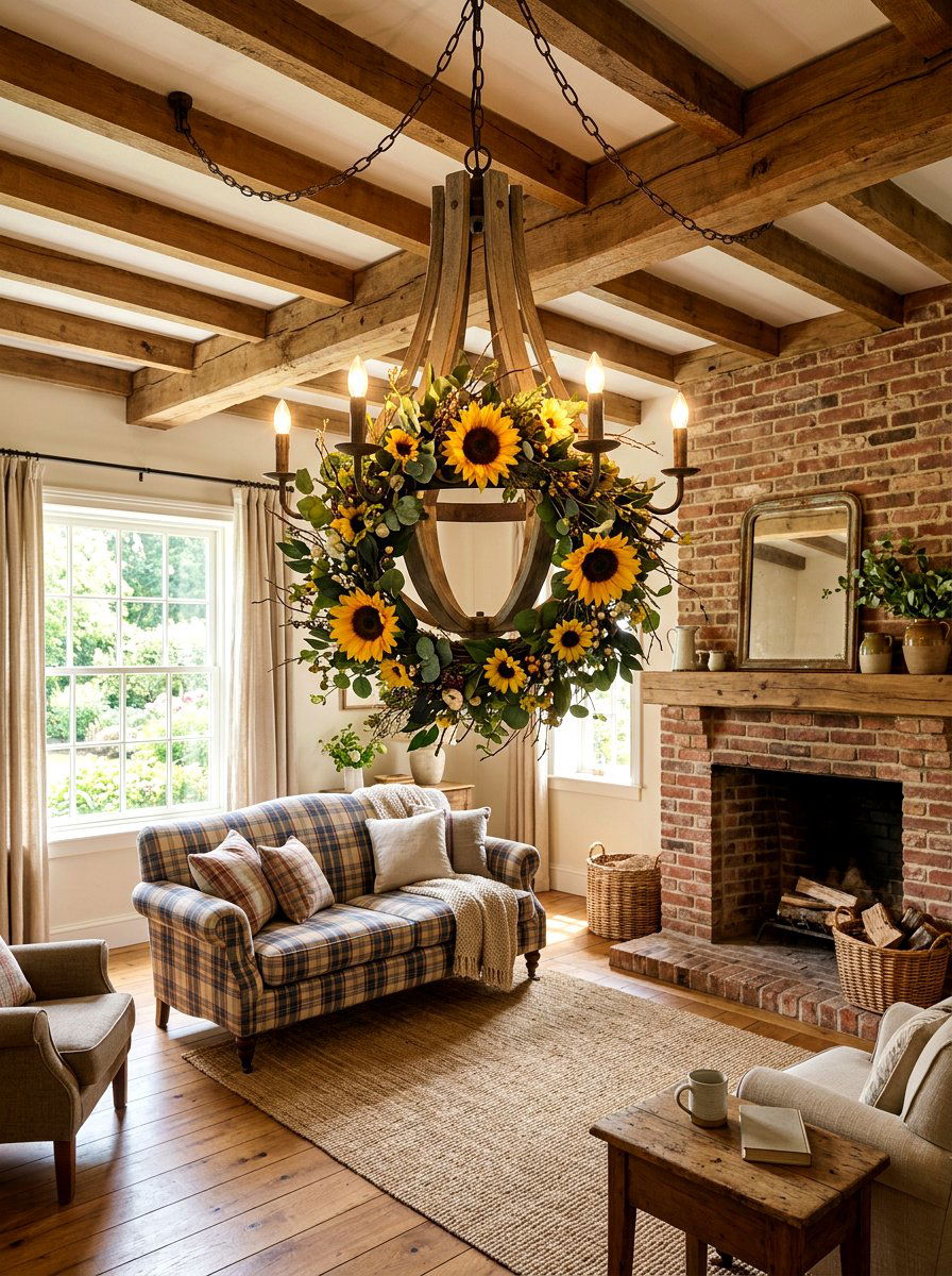 Sunflower Spring Wreath - 25 Spring Chandelier Wreath Ideas