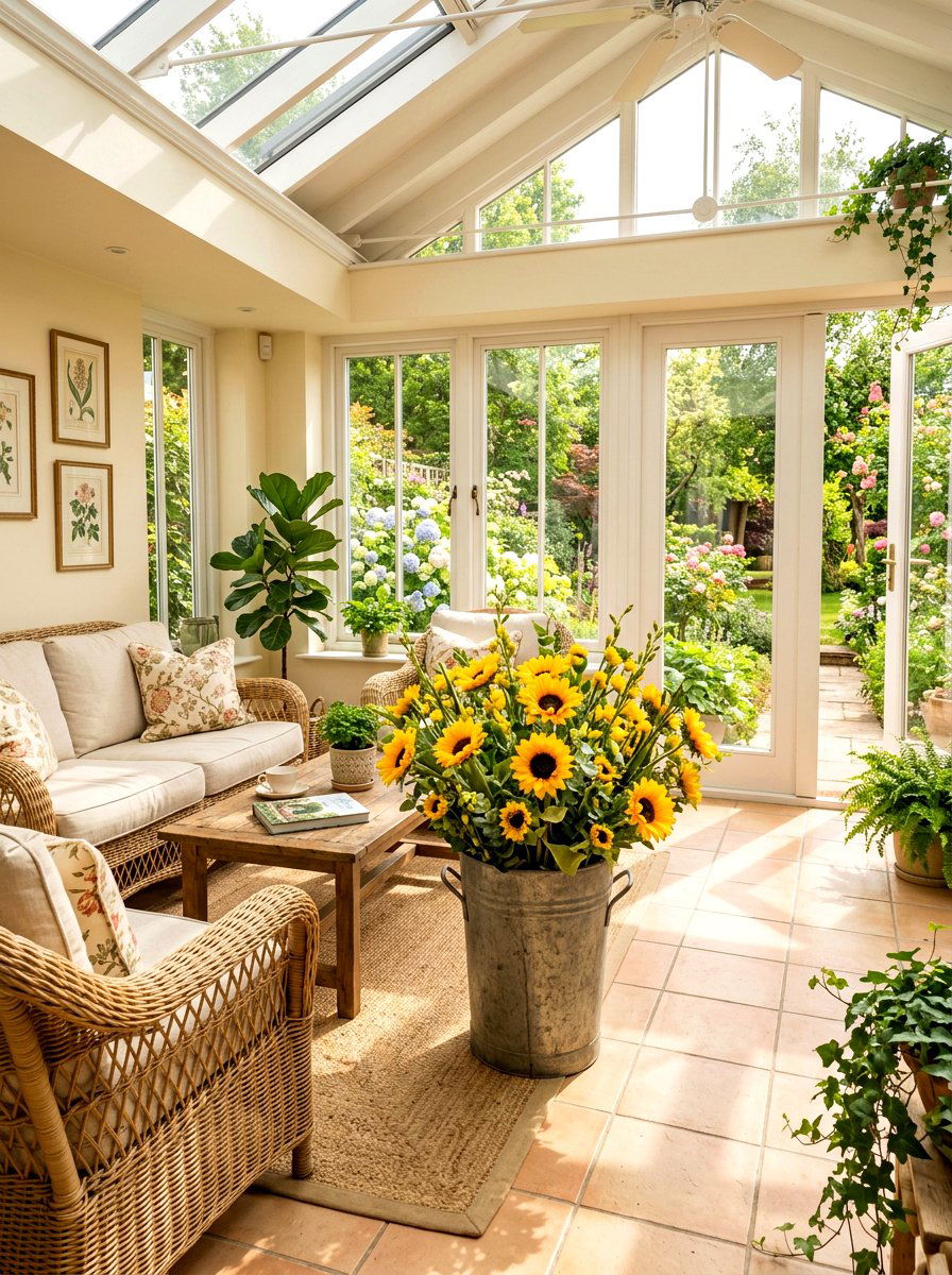 Sunflower Sunroom Accent - 25 Spring Silk Flower Arrangement Ideas