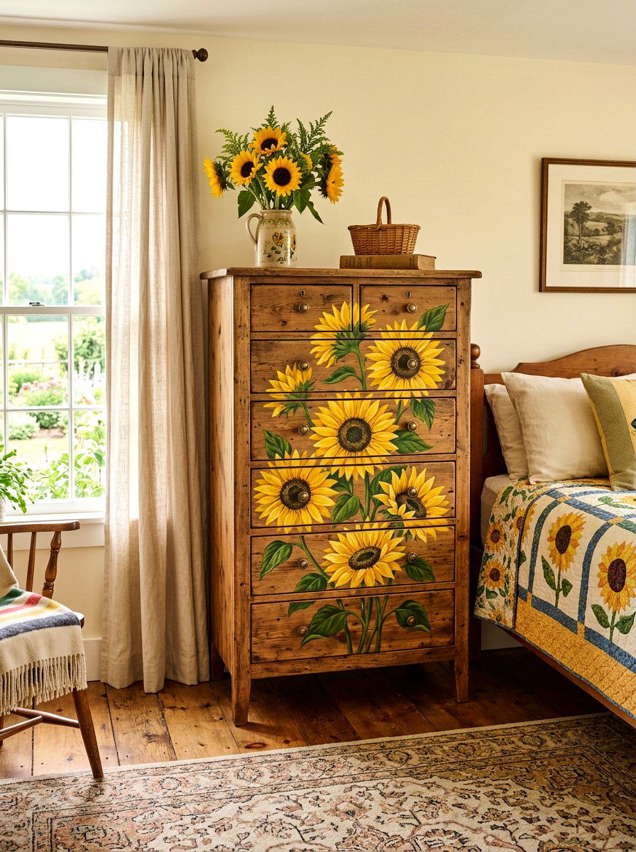Sunflower Tallboy - 25 Spring Decoupage Furniture Ideas